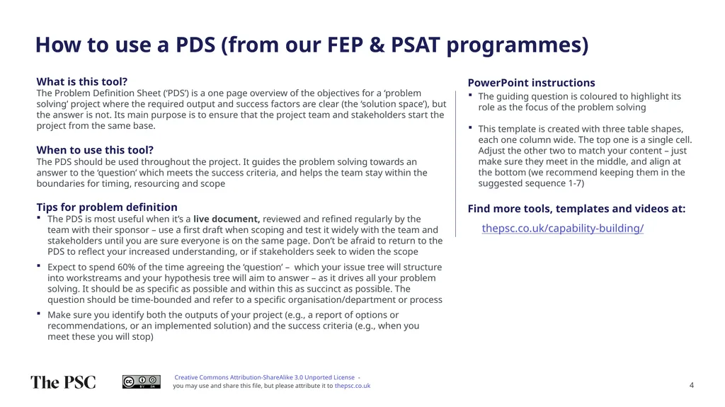 Problem Definition Sheet (PDS) – Guidance and - slide 4 of 4