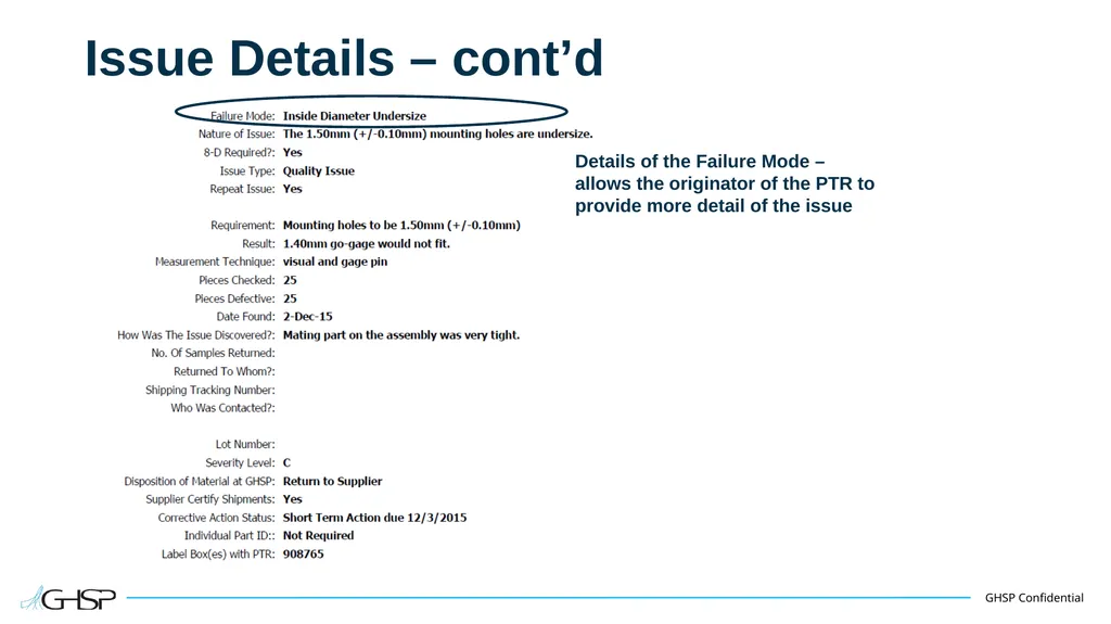 Supplier Training – PTR Problem Solving P T R - slide 10 of 46