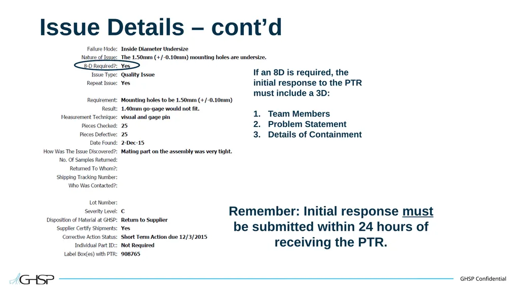 Supplier Training – PTR Problem Solving P T R - slide 11 of 46