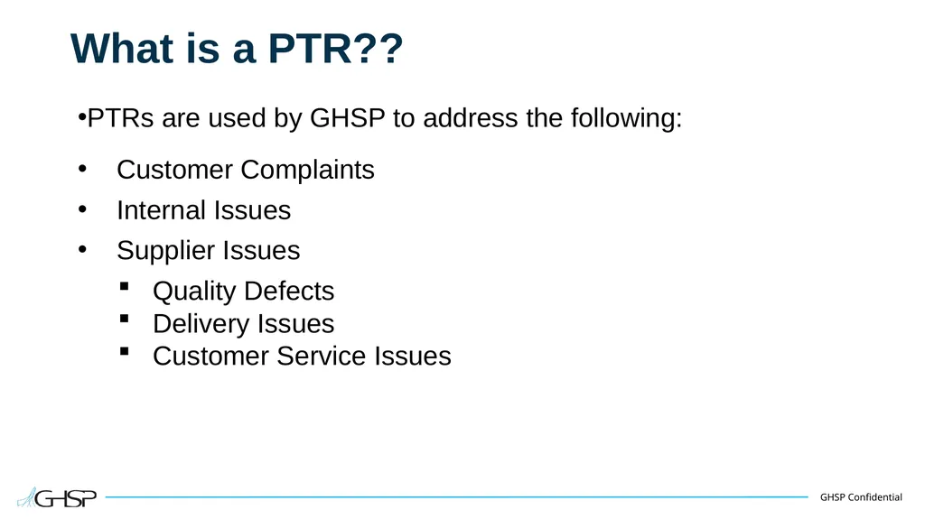 Supplier Training – PTR Problem Solving P T R - slide 3 of 46