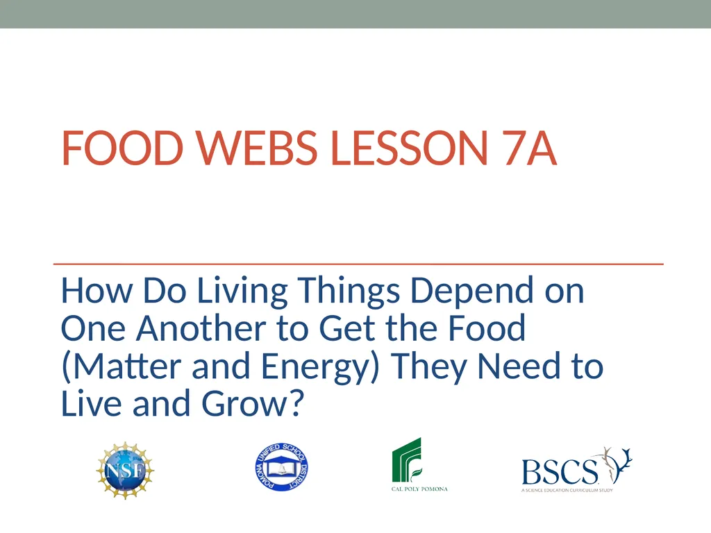 Food Webs Lesson 7a How Do Living Things Depend on - slide 1 of 8