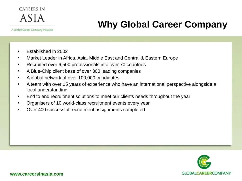 Recruitment Services Why Global Career Company - slide 2 of 20