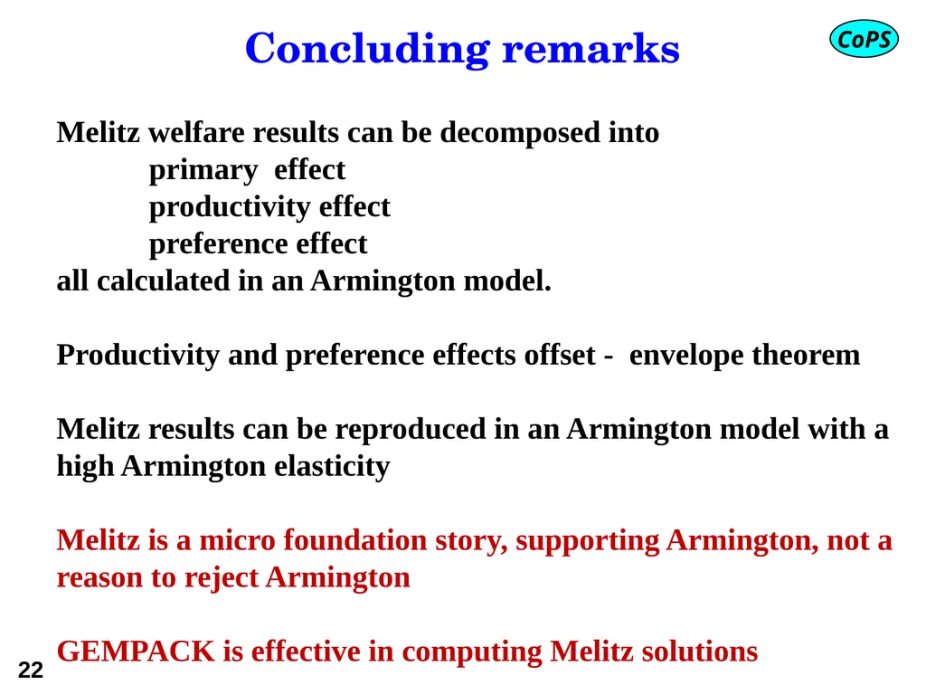 Modern trade theory for CGE modelling: the - slide 22 of 24