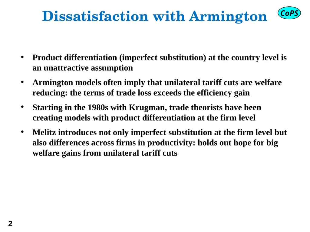 Modern trade theory for CGE modelling: the - slide 2 of 24