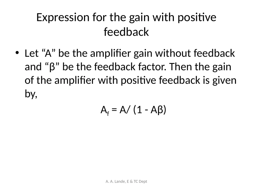 ANALOG CIRCUITS A. A. Lande, E & TC Dept Course - slide 91 of 96