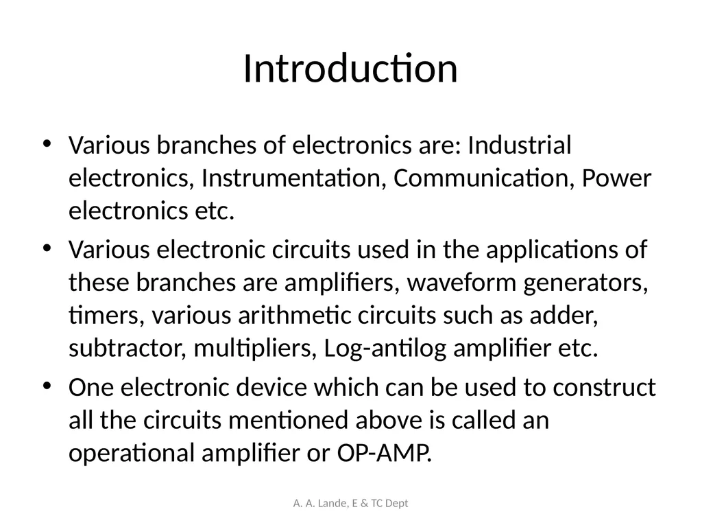 ANALOG CIRCUITS A. A. Lande, E & TC Dept Course - slide 4 of 96
