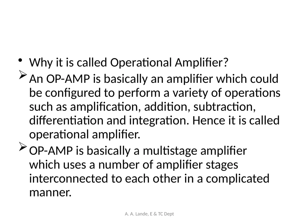 ANALOG CIRCUITS A. A. Lande, E & TC Dept Course - slide 6 of 96