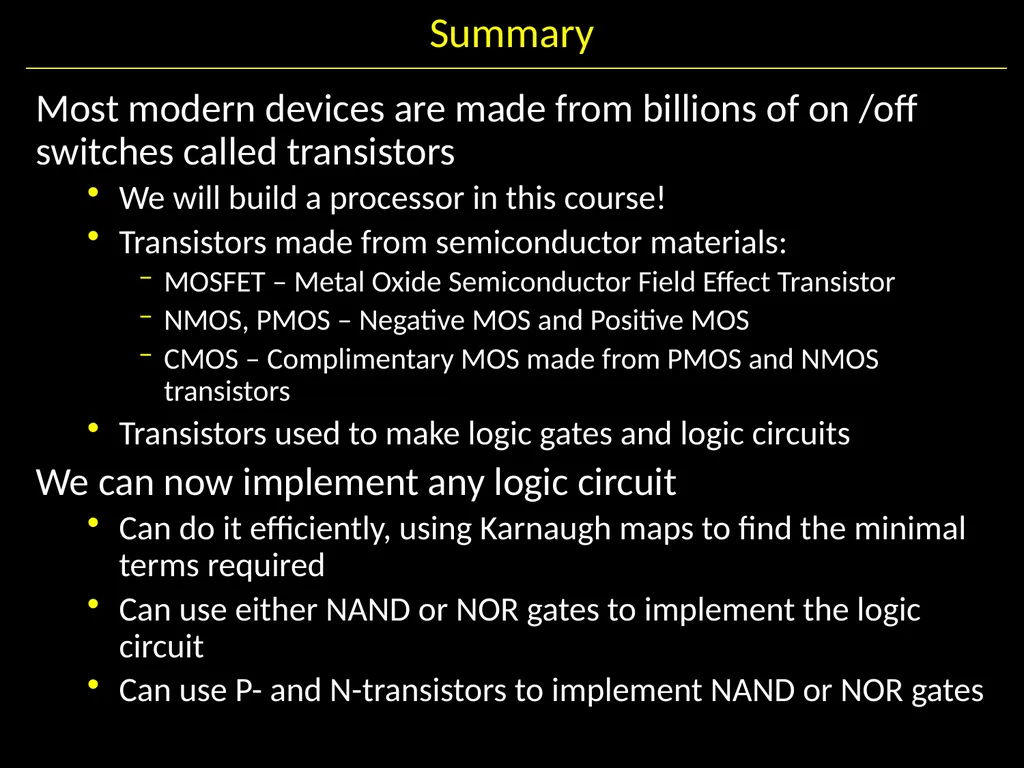 Gates and Logic: From switches to Transistors, - slide 47 of 48