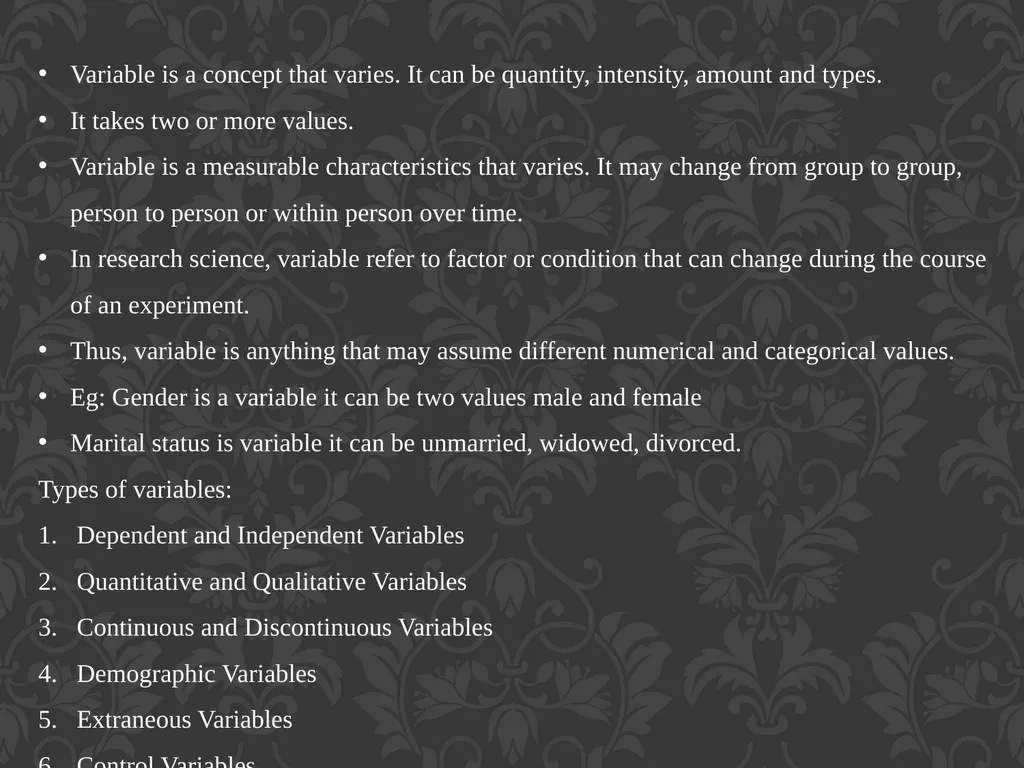 Research Variable Variable is a concept that - slide 2 of 12
