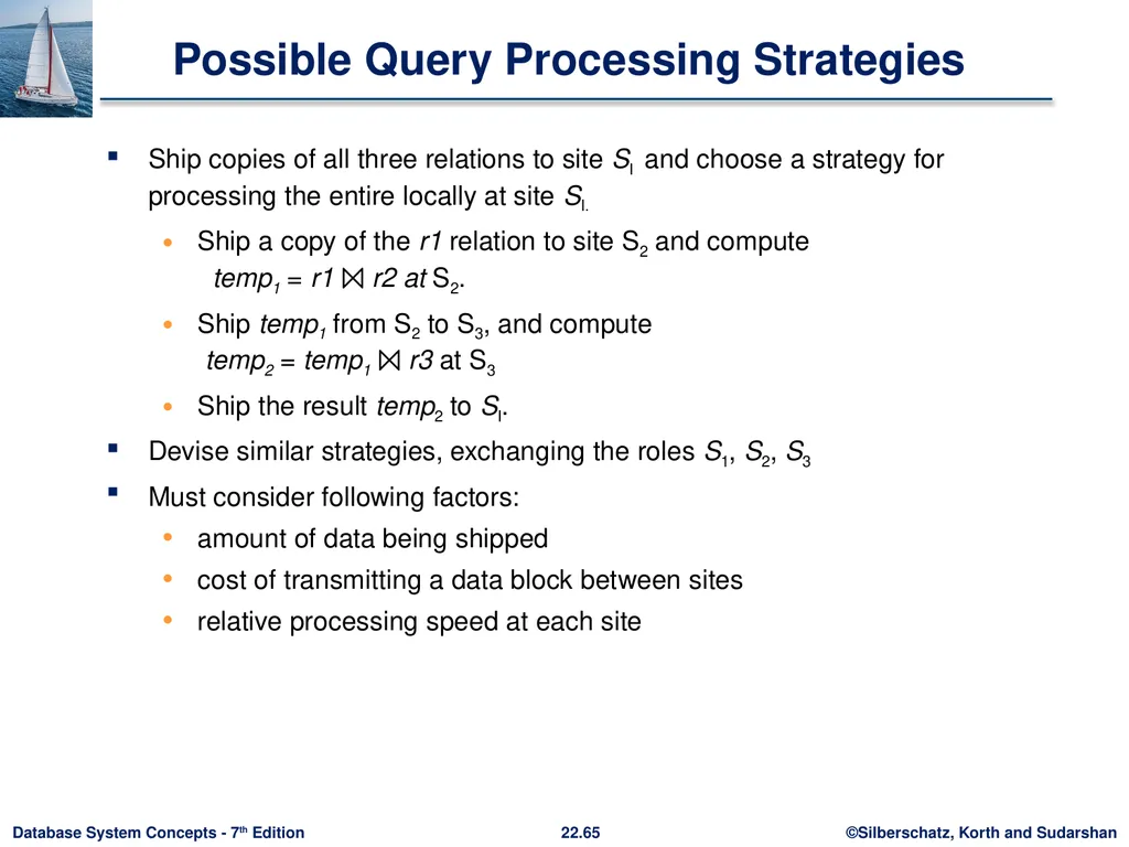 Chapter 22: Parallel and Distributed Query - slide 65 of 70