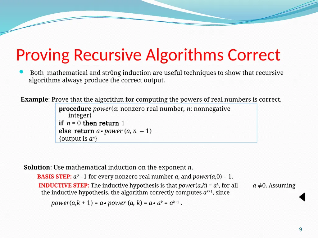 Recursive Algorithms Section 5.4 1 Section Summary - slide 9 of 16