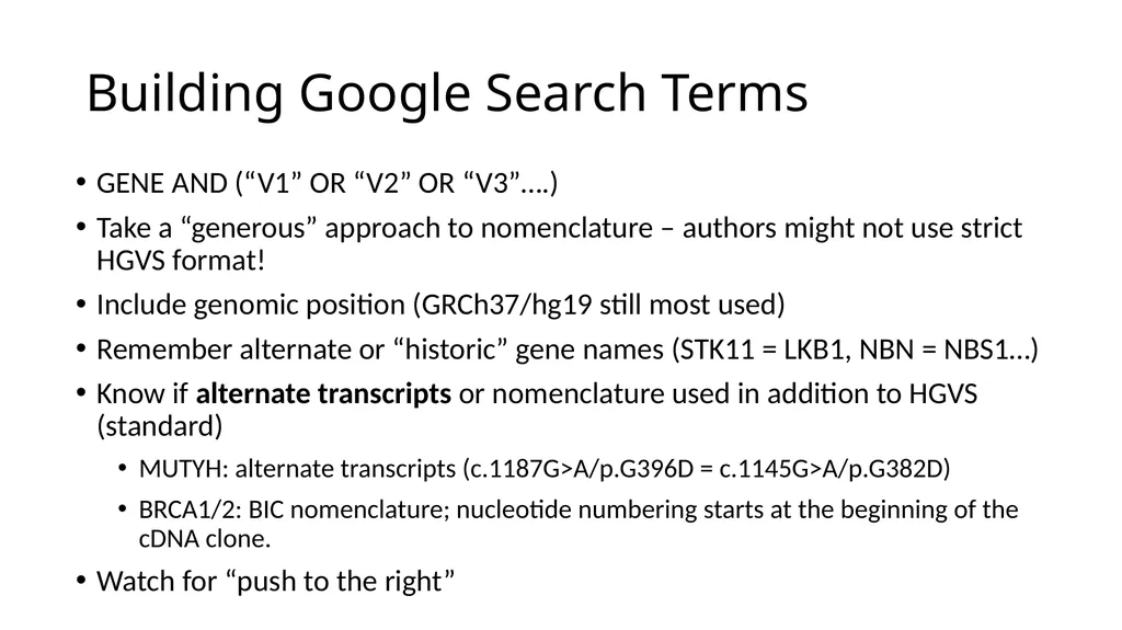 Sequence Variant Literature Search Tips and Tricks - slide 8 of 21