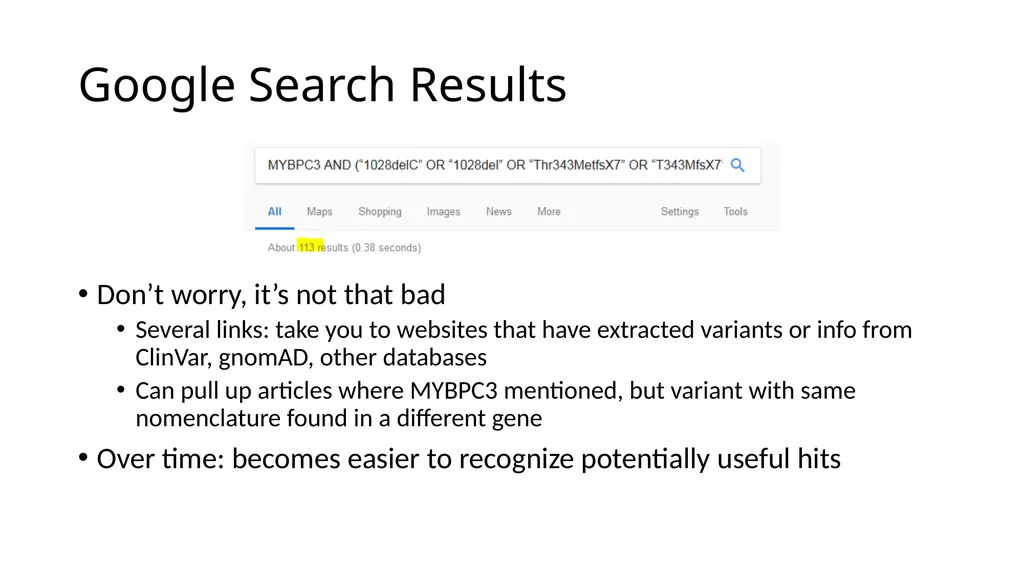 Sequence Variant Literature Search Tips and Tricks - slide 12 of 21