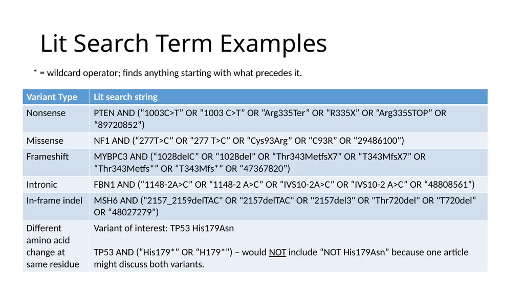 Sequence Variant Literature Search Tips and Tricks - slide 11 of 21