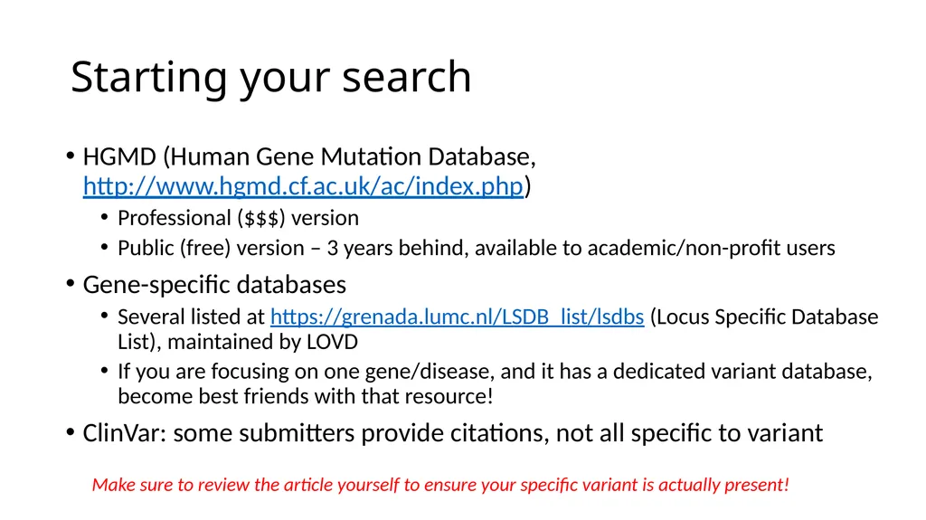 Sequence Variant Literature Search Tips and Tricks - slide 5 of 21