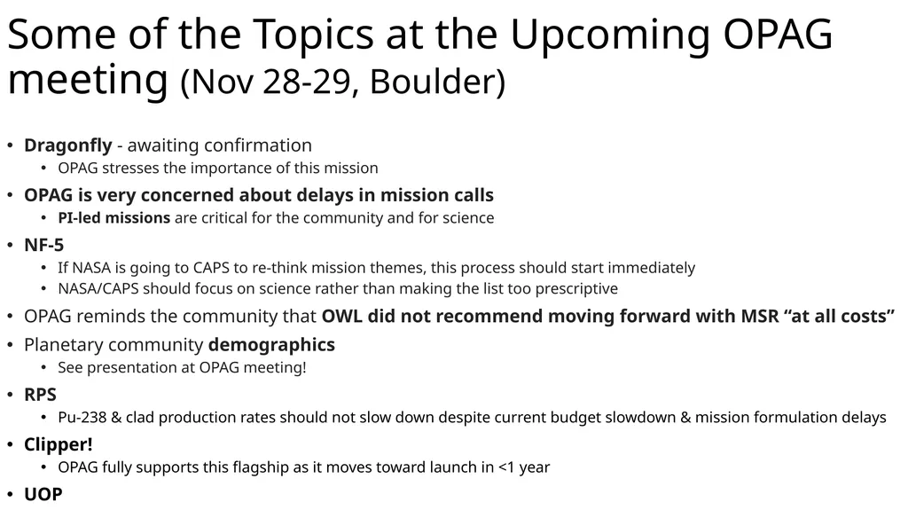 ? 83 95 OPAG Update to the Planetary Science - slide 2 of 2