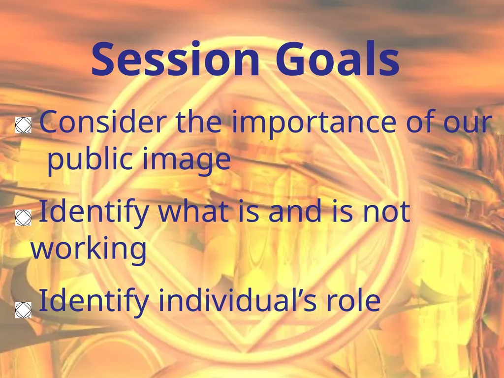 Our Public Image Session Goals Consider the - slide 2 of 11