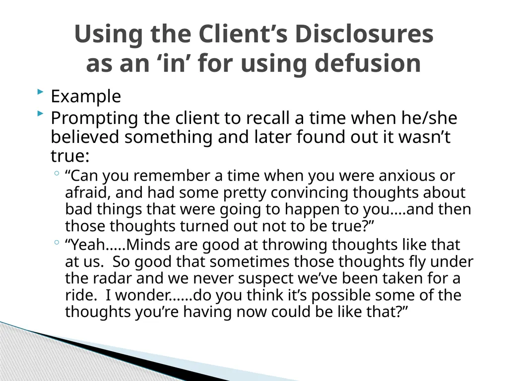 Introducing & Integrating Cognitive Defusion - slide 16 of 25