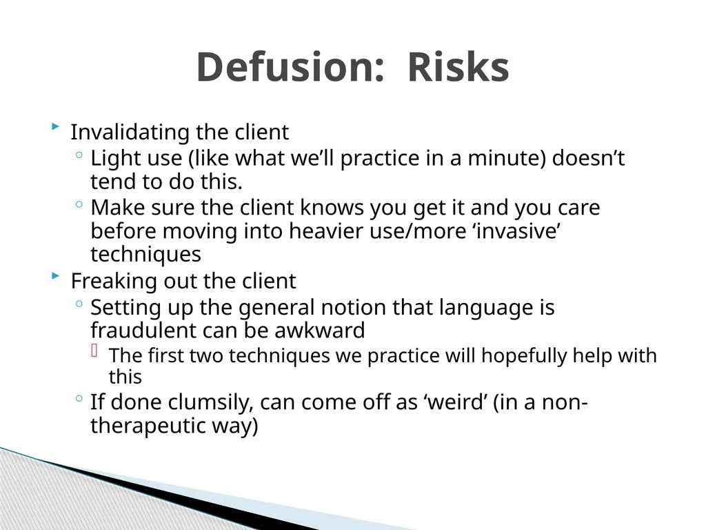 Introducing & Integrating Cognitive Defusion - slide 13 of 25