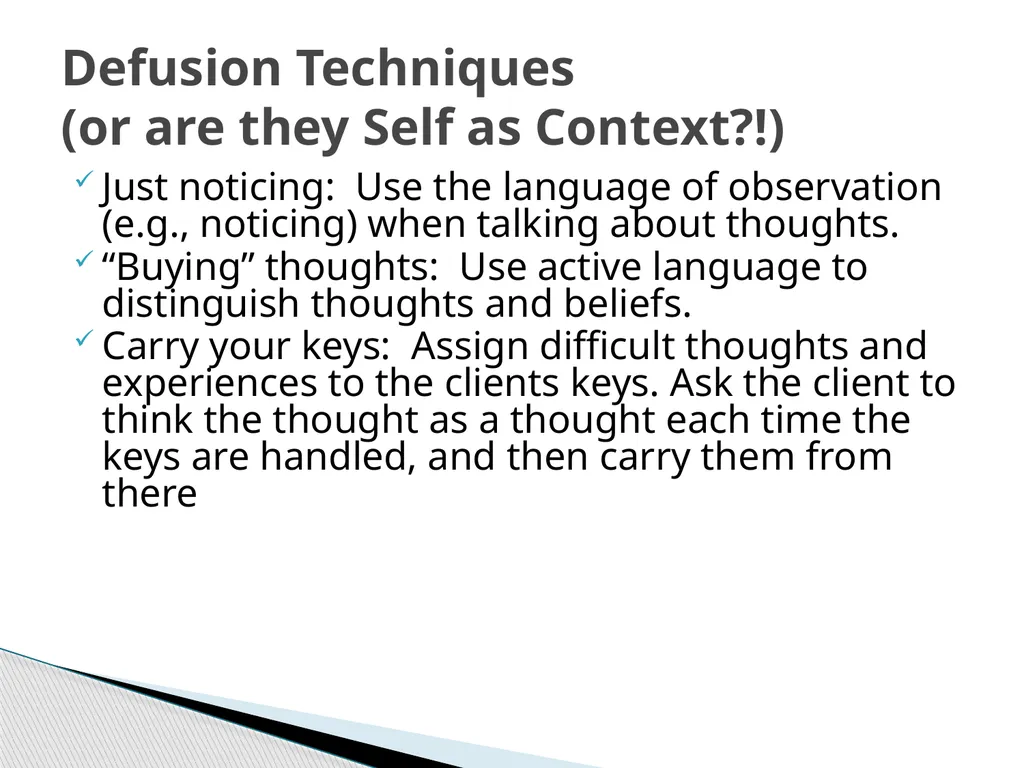 Introducing & Integrating Cognitive Defusion - slide 10 of 25