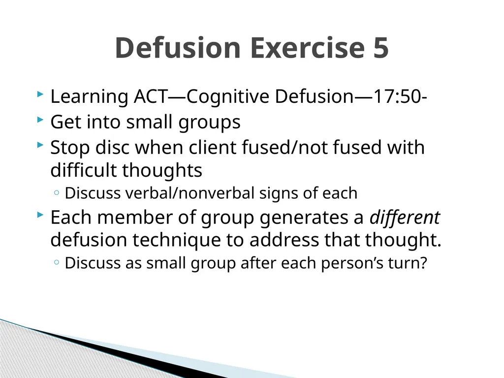 Introducing & Integrating Cognitive Defusion - slide 25 of 25