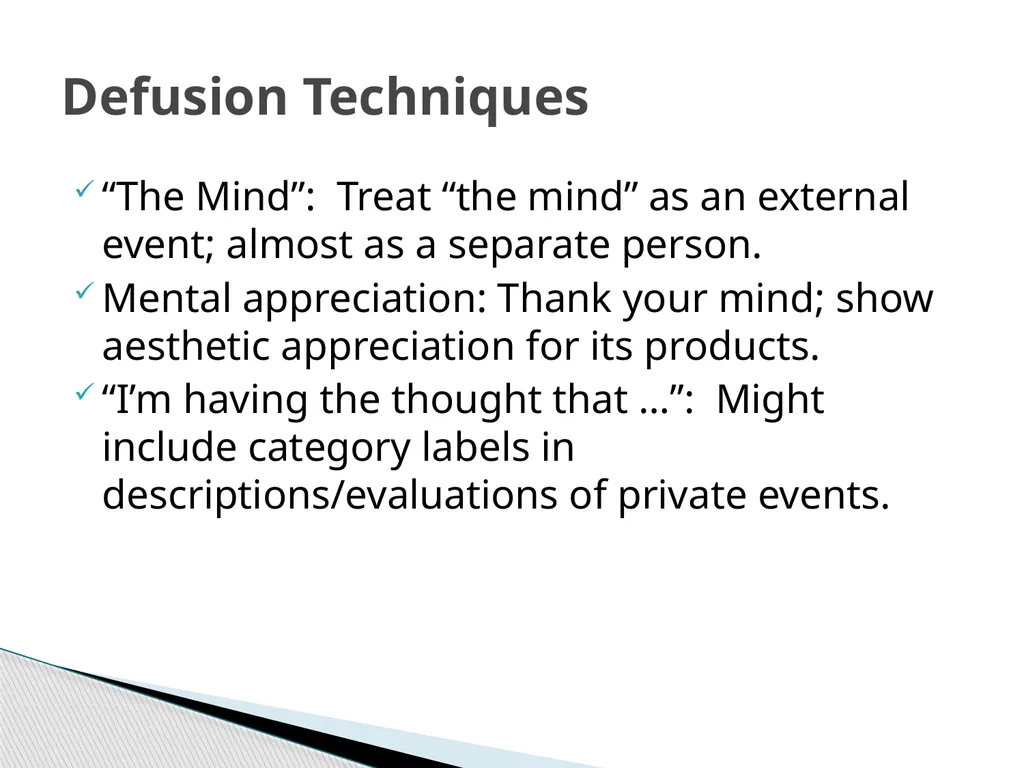 Introducing & Integrating Cognitive Defusion - slide 8 of 25