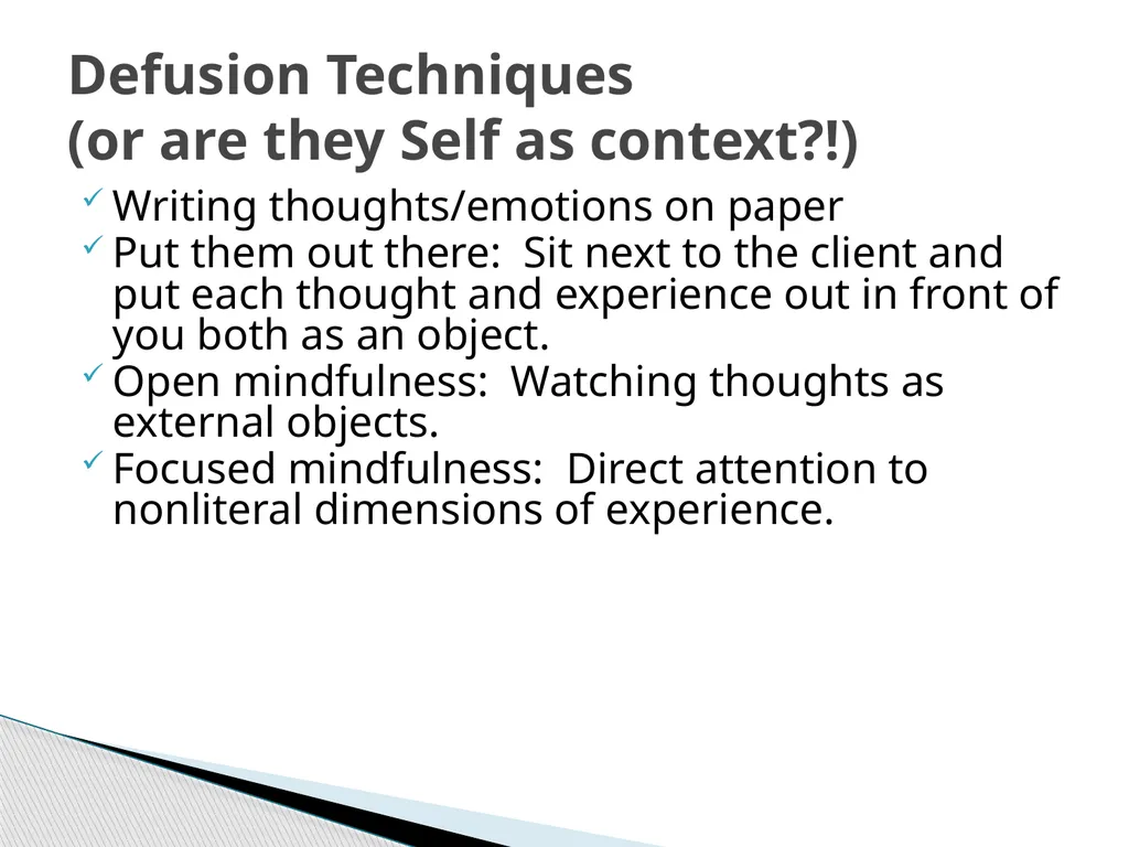 Introducing & Integrating Cognitive Defusion - slide 11 of 25