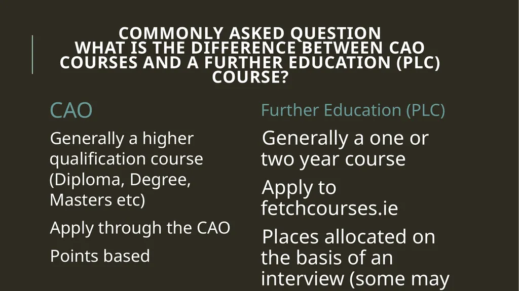 Life after the Leaving Cert Information for - slide 6 of 31