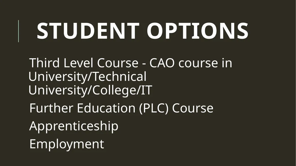 Life after the Leaving Cert Information for - slide 2 of 31