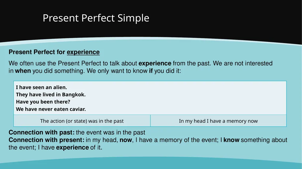 Present Perfect Simple With the present perfect - slide 5 of 29