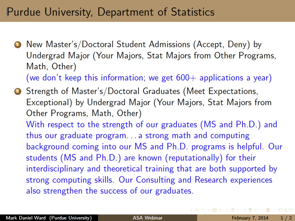 Preparing Statistics Majors for Graduate Study - slide 9 of 18