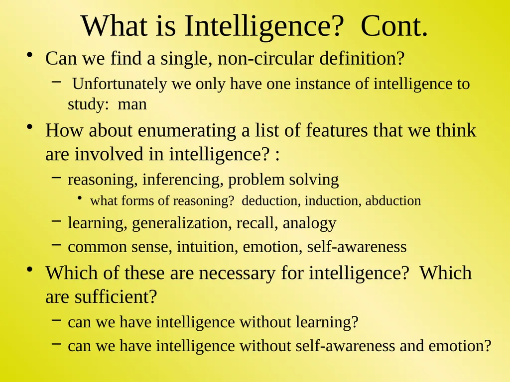 What is Intelligence? Let’s try to define - slide 2 of 17