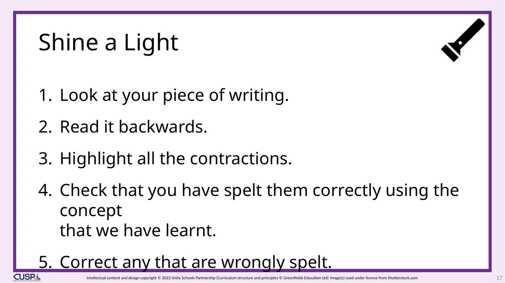 CUSP Spelling 1 Year 3 Block 6 Contractions - slide 17 of 33