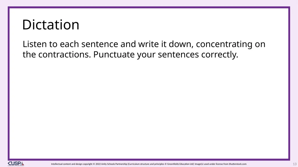 CUSP Spelling 1 Year 3 Block 6 Contractions - slide 13 of 33