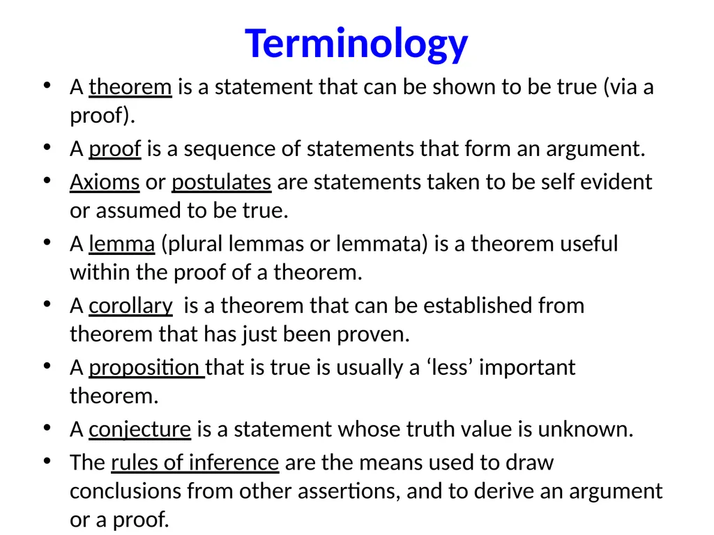 Proofs (Chapter 4, 5 and 6) Proofs A proof of - slide 3 of 101