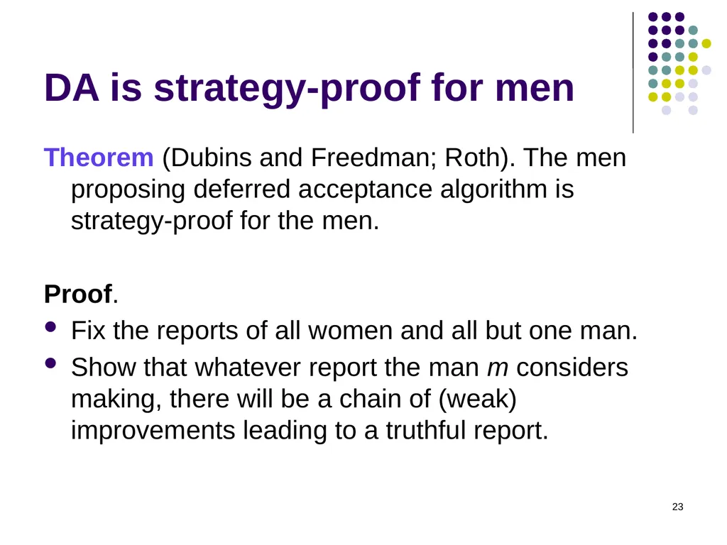 Matching Theory 1 Two-Sided Matching Statement of - slide 23 of 28