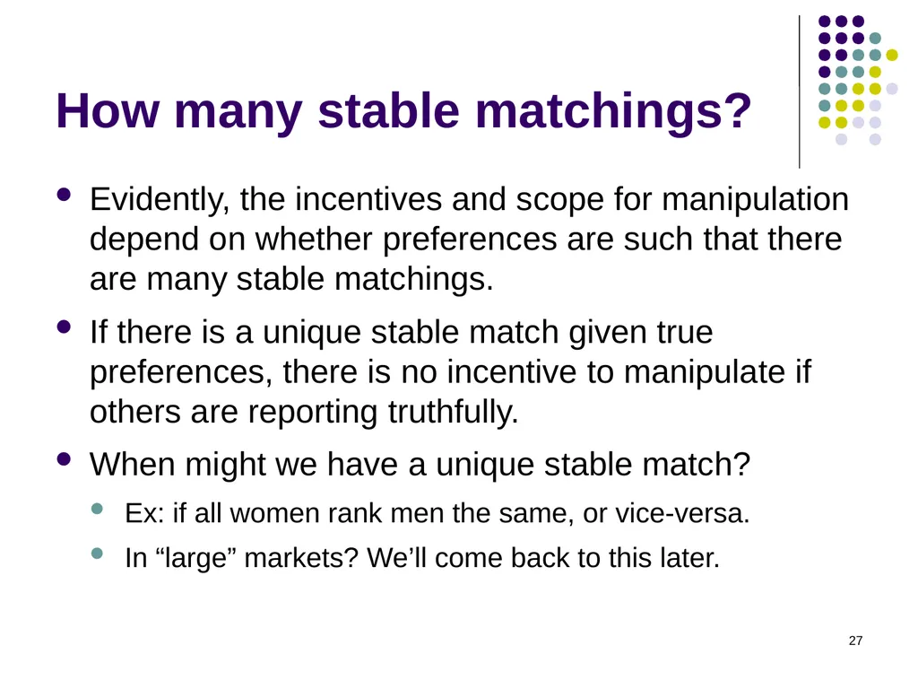 Matching Theory 1 Two-Sided Matching Statement of - slide 27 of 28