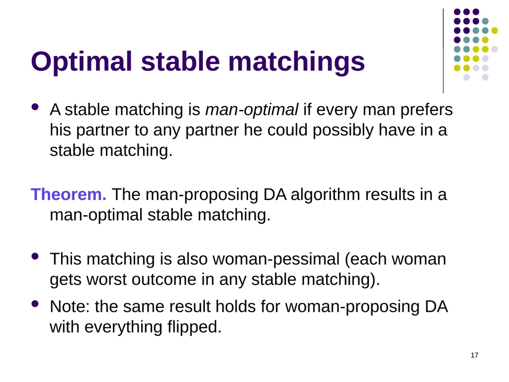 Matching Theory 1 Two-Sided Matching Statement of - slide 17 of 28