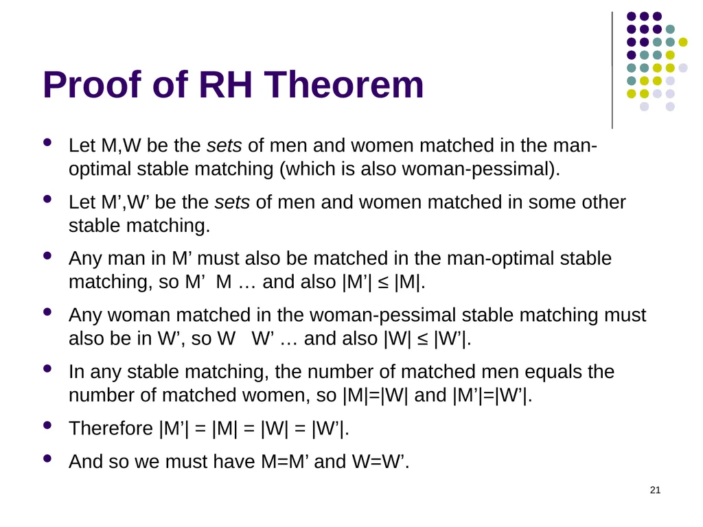 Matching Theory 1 Two-Sided Matching Statement of - slide 21 of 28