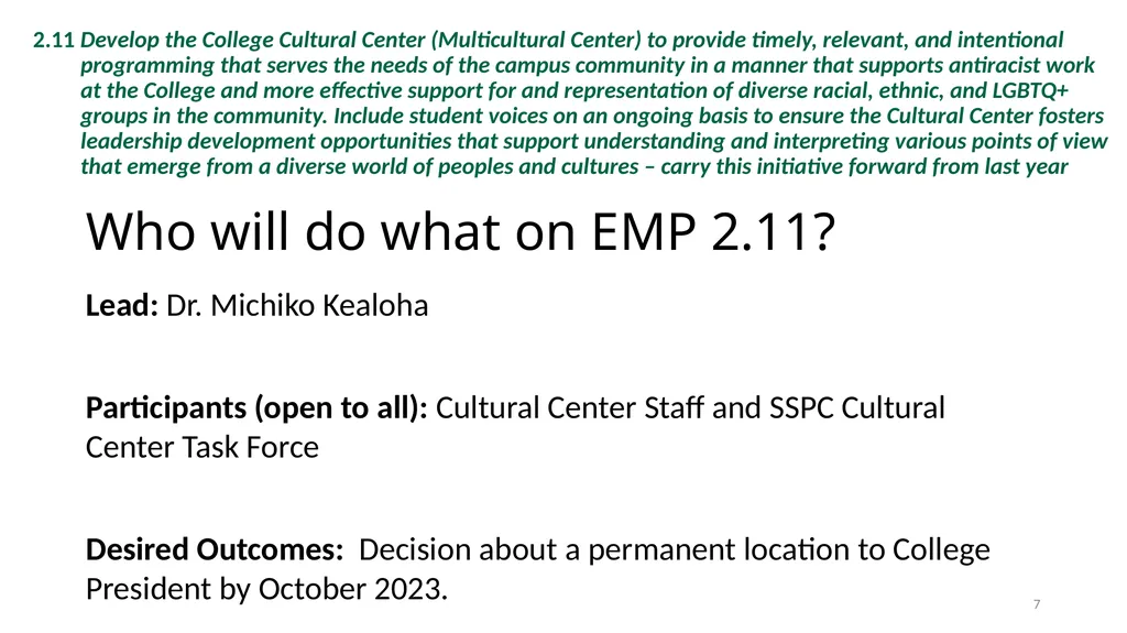 Annual Plan for implementing the College’s 5-year - slide 7 of 24