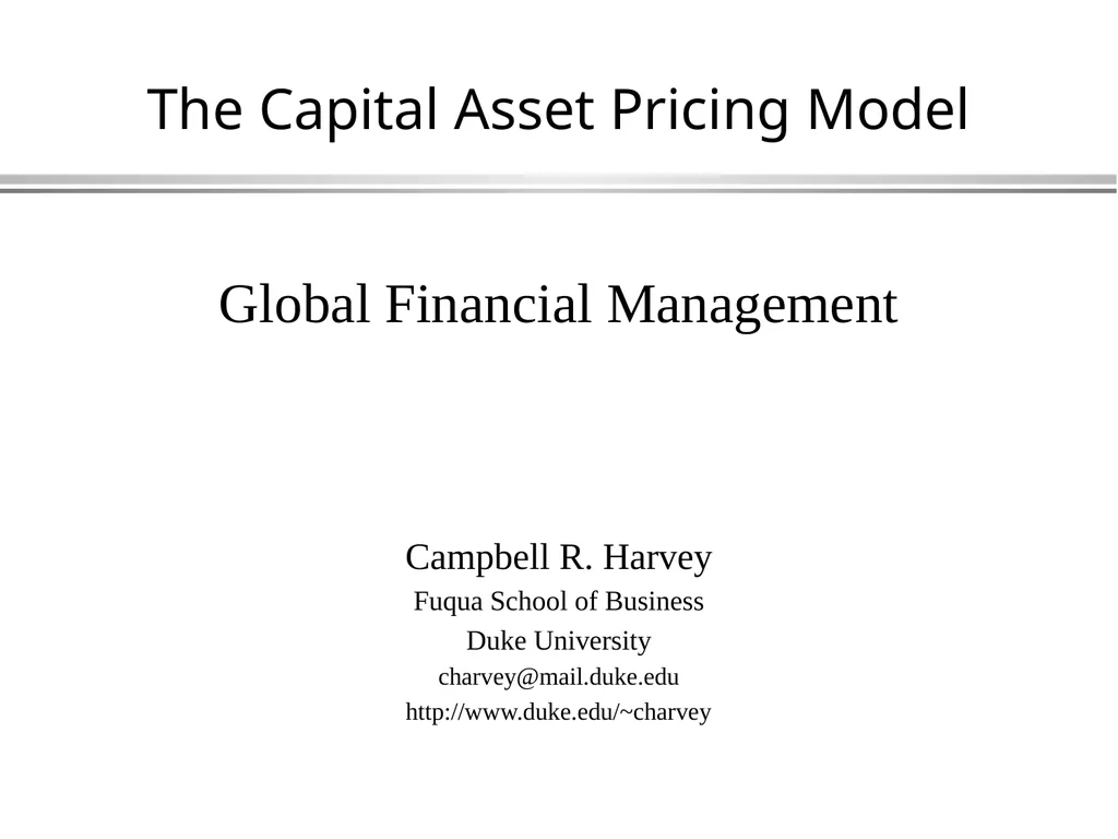 The Capital Asset Pricing Model Global Financial - slide 1 of 43