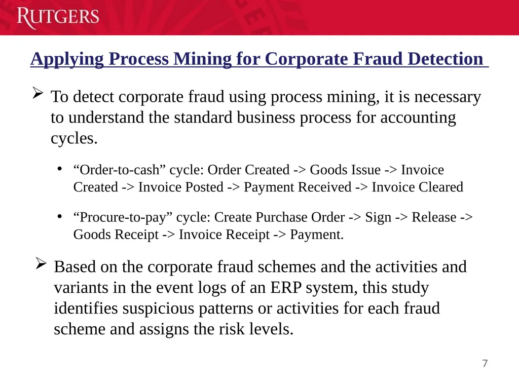 A Framework of Applying Process Mining for Fraud - slide 7 of 12