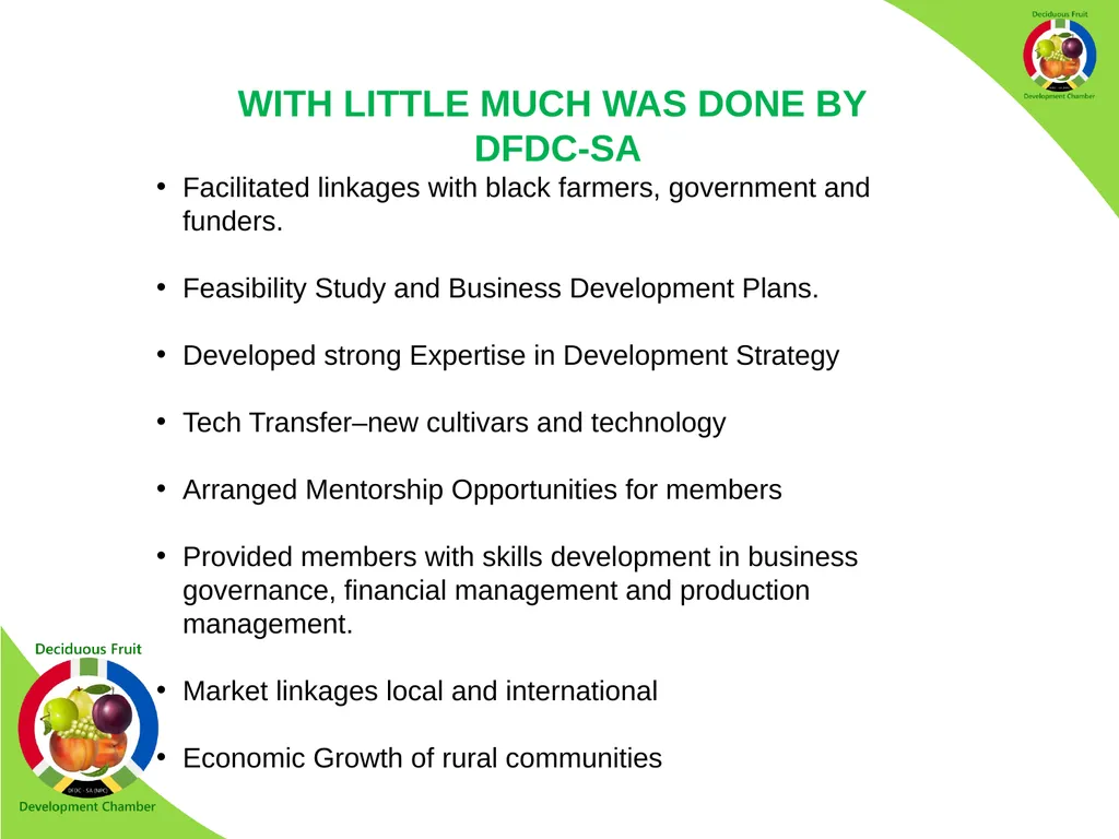 WHO IS THE DFDC-SA? The DFDC-SA was established in - slide 7 of 17