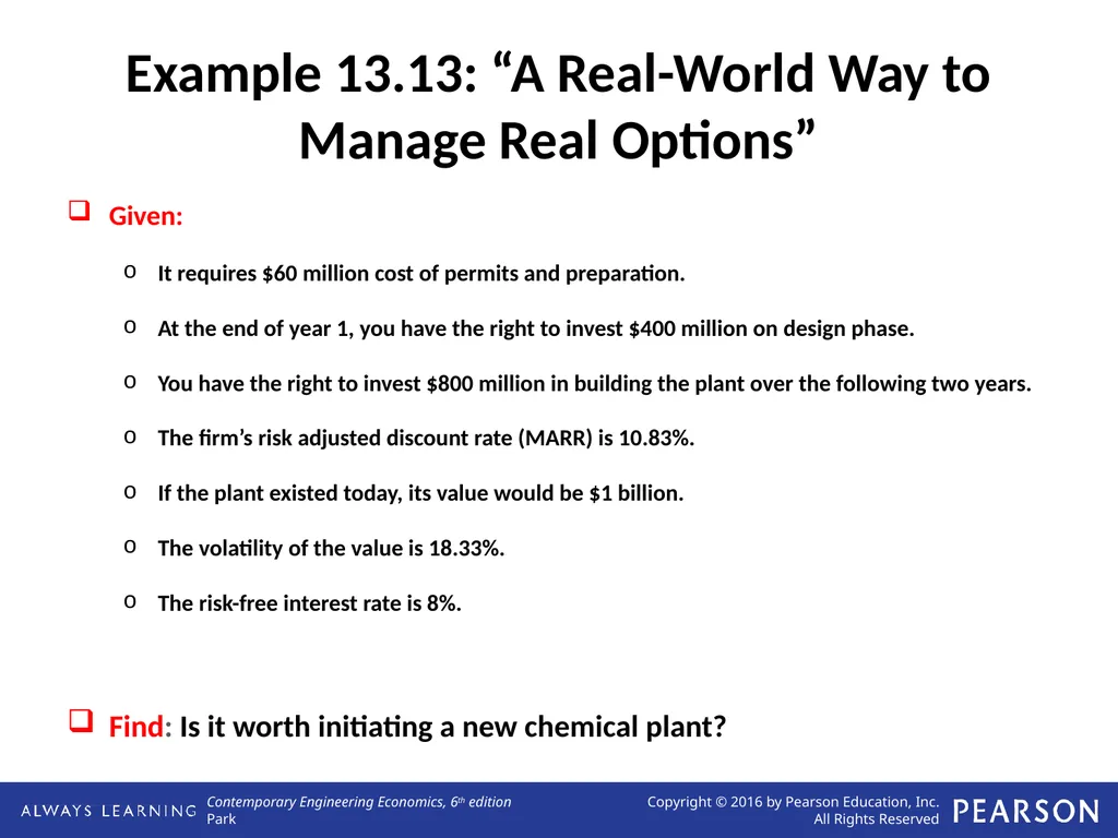 Real Options Analysis Lecture No. 44 Chapter 13 - slide 28 of 36