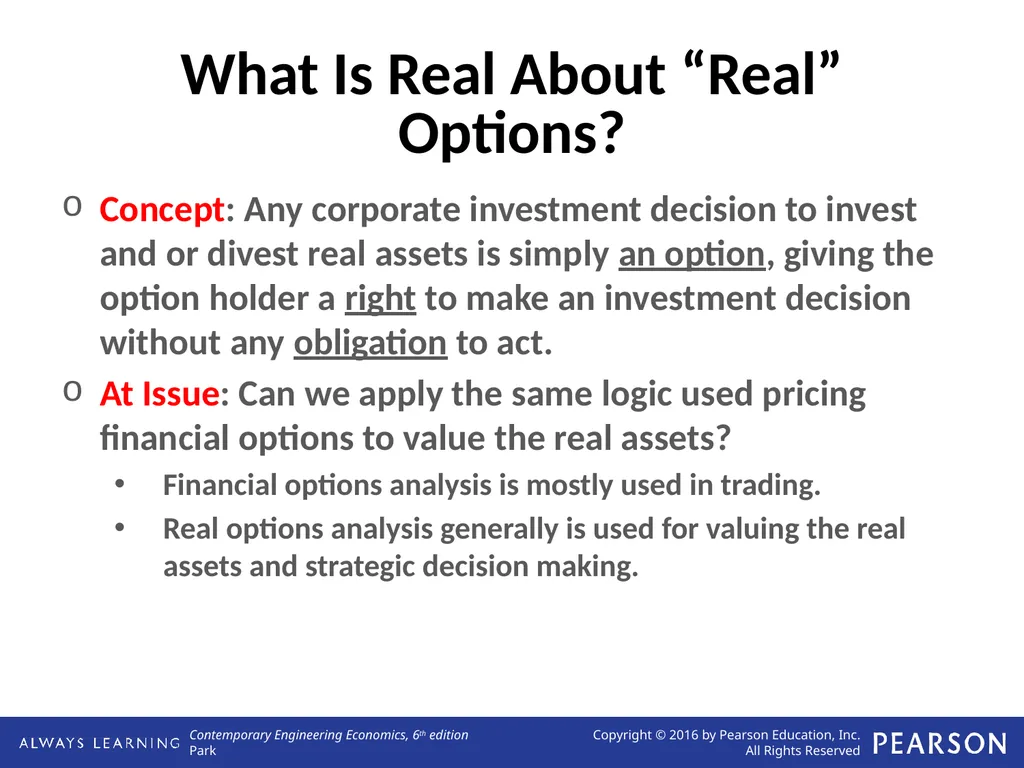 Real Options Analysis Lecture No. 44 Chapter 13 - slide 2 of 36