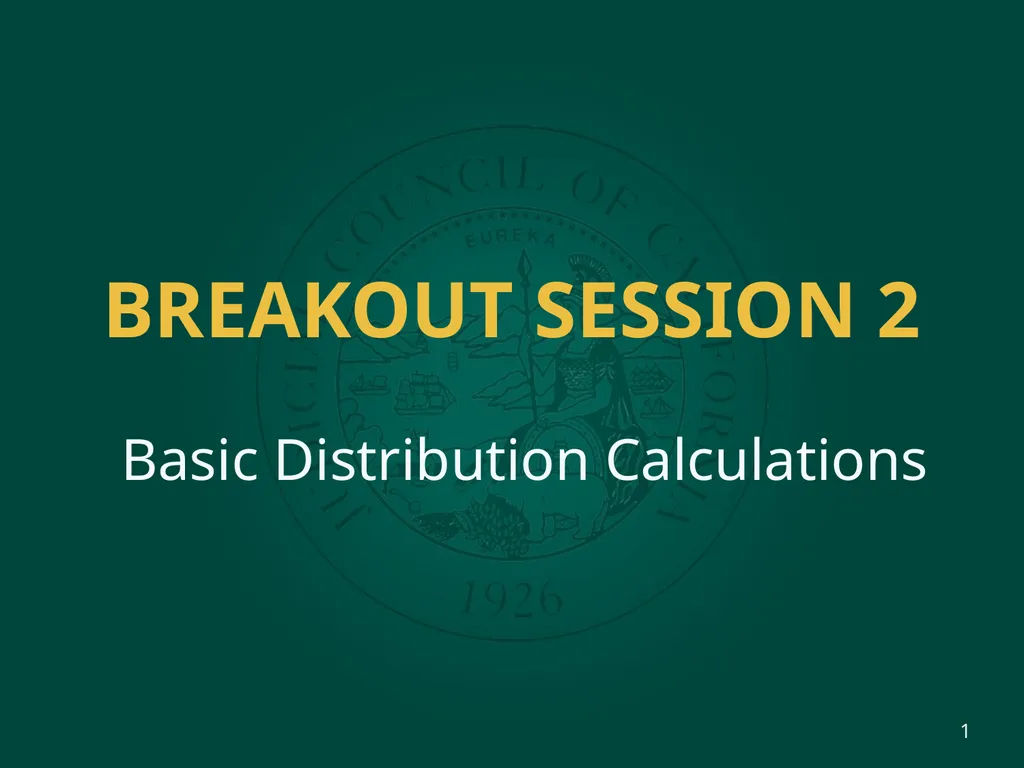 BREAKOUT SESSION 2 Basic Distribution Calculations - slide 1 of 41