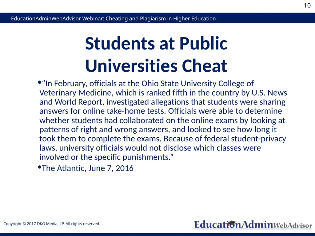 Cheating and Plagiarism in Higher Education: - slide 10 of 60