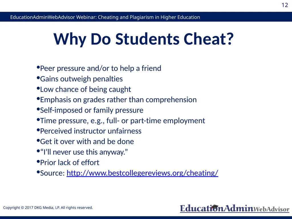 Cheating and Plagiarism in Higher Education: - slide 12 of 60