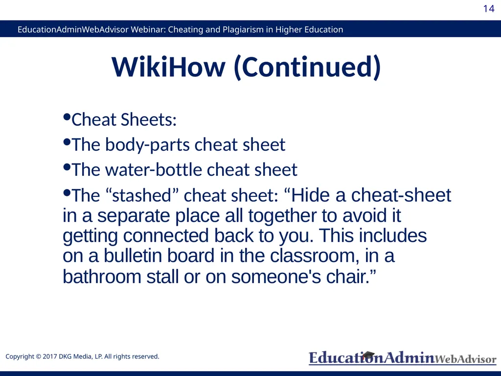 Cheating and Plagiarism in Higher Education: - slide 14 of 60