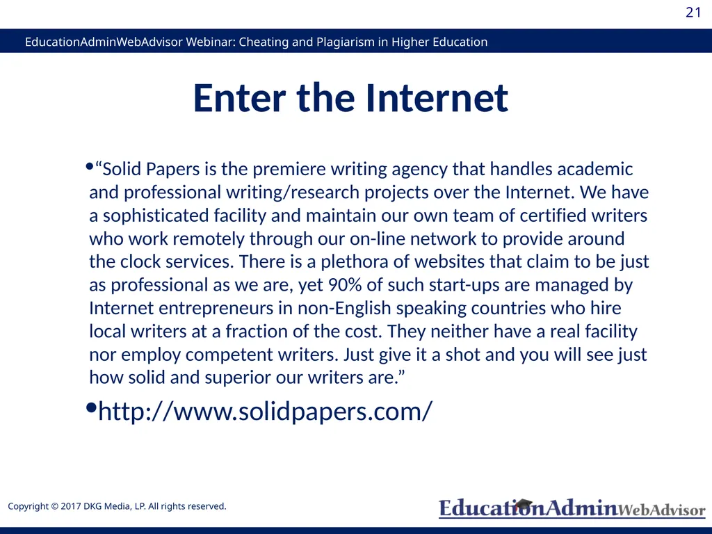 Cheating and Plagiarism in Higher Education: - slide 21 of 60